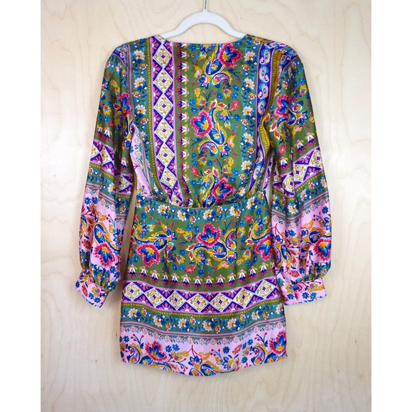 Zara Satin Printed Long Sleeve Dress - Picture 5 of 6